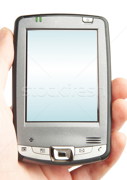 Tasche Computer Hand Zeitplan Bildschirm weiß Stock foto © cookelma