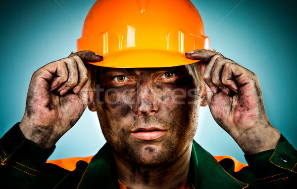 Portret przemysł naftowy pracownika niebieski działalności twarz Zdjęcia stock © cookelma