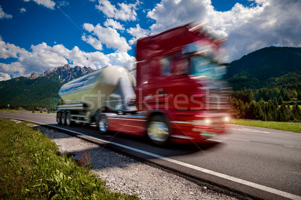 [[stock_photo]]: Carburant · camion · vers · le · bas · autoroute · alpes · voiture