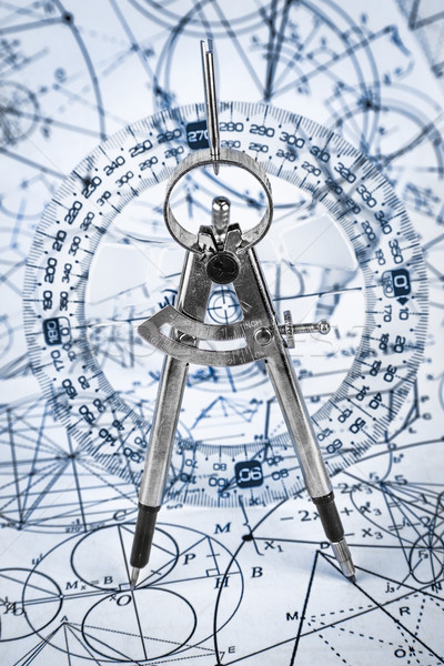 Kątomierz matematyczny wzory projektu tle kompas Zdjęcia stock © cookelma