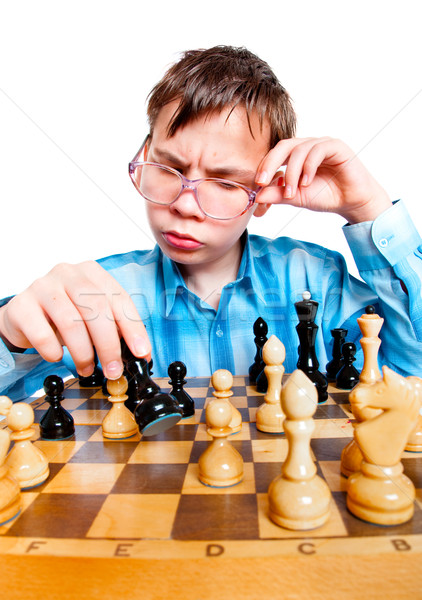 Nerd jouer échecs blanche amusement jeunes [[stock_photo]] © cookelma