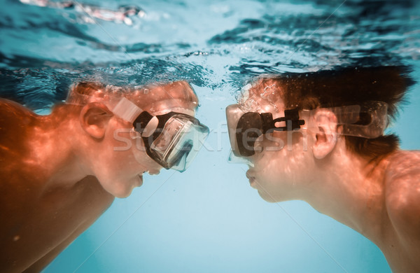 Tieners water twee maskers kind zwembad Stockfoto © cookelma