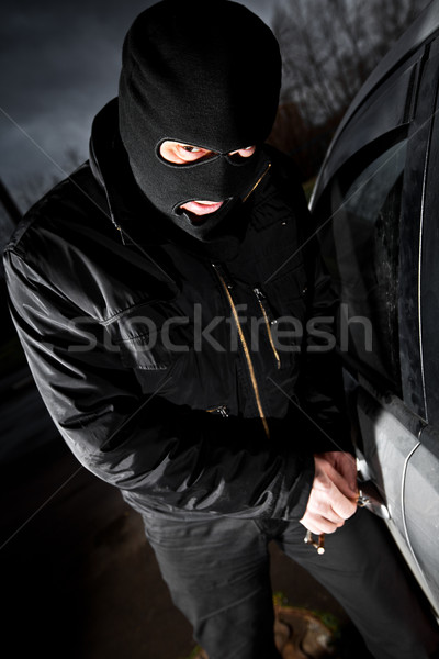 Rabló tolvaj maszk autó férfiak városi Stock fotó © cookelma