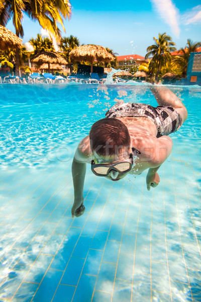 teenager floats in pool Stock photo © cookelma