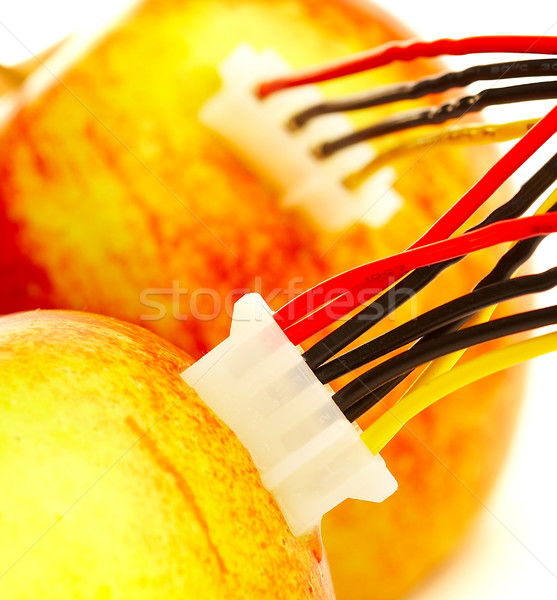 Two fresh apples connected by wires. Stock photo © cookelma