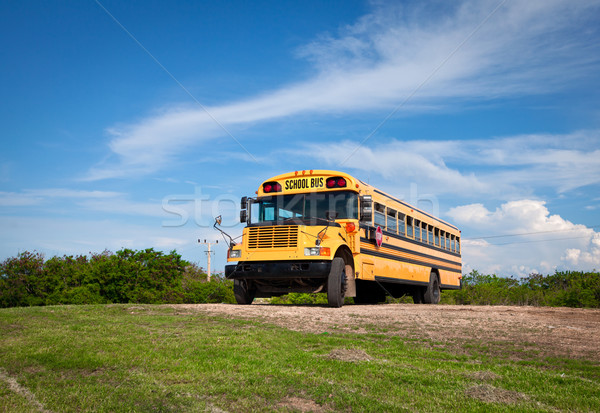 Okul otobüsü karanlık mavi gökyüzü çocuklar çocuk eğitim Stok fotoğraf © cookelma