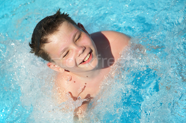 boy studies to float Stock photo © cookelma