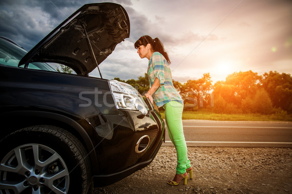 Uszkodzenie pojazd problemy drogowego kobieta samochodu Zdjęcia stock © cookelma