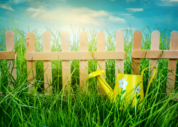 Wooden fence on blue sky background Stock photo © cookelma