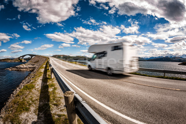 Stock photo: Caravan car RV travels on the highway Atlantic Ocean Road Norway