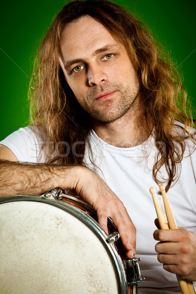 барабанщик человека портрет зеленый рук мужчин Сток-фото © cookelma