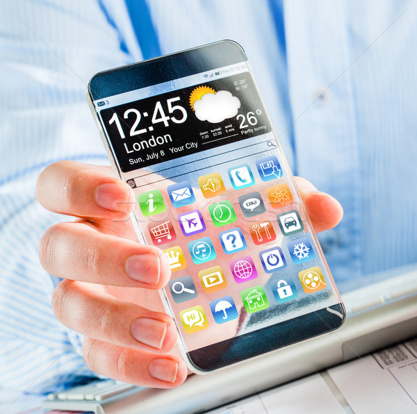 智能手機 透明 屏幕 人的 手 顯示 商業照片 © cookelma