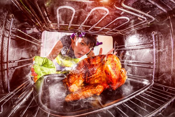 Komik ev kadını öfkeli mağlup kader Stok fotoğraf © cookelma