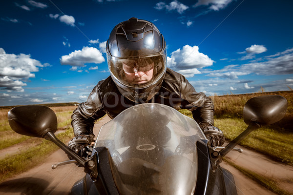 賽車 道路 頭盔 皮夾克 天空 商業照片 © cookelma
