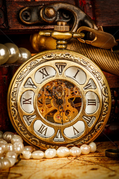 Stockfoto: Vintage · zakhorloge · antieke · oude · wereldkaart · kaart