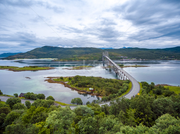 Híd Norvégia kapcsolódik szigetek légi fotózás Stock fotó © cookelma