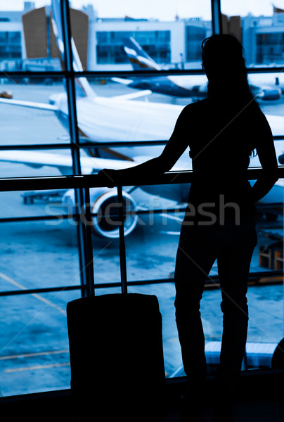 Foto stock: Passageiros · aeroporto · janela · negócio · mulher · menina