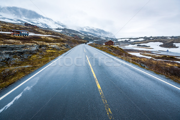 Berg weg Noorwegen rond mist sneeuw Stockfoto © cookelma