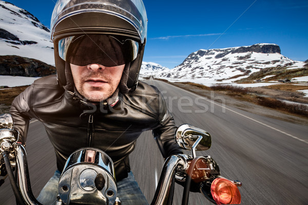Biker Ansicht fahren Motorrad Asphalt Straße Stock foto © cookelma
