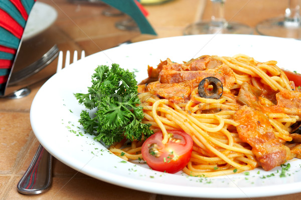 Spaghetti salsa di pomodoro tavola cafe ristorante chef Foto d'archivio © cookelma