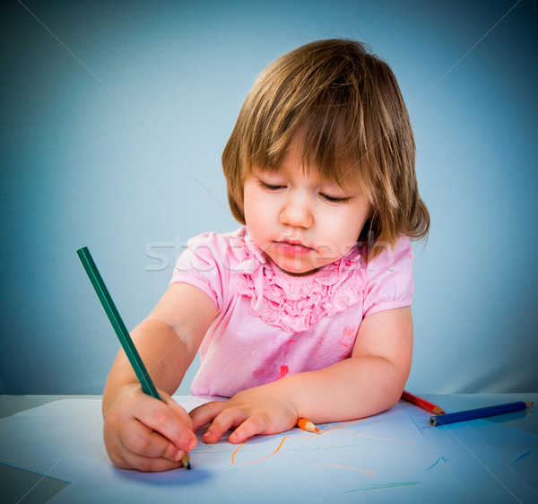Little baby girl draws pencil Stock photo © cookelma