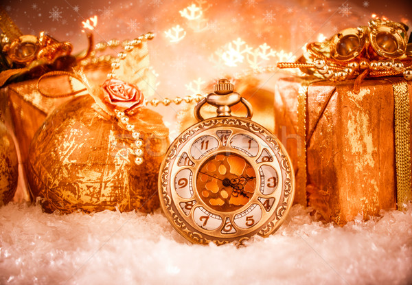 Navidad reloj de bolsillo naturaleza muerta fiesta nieve metal Foto stock © cookelma
