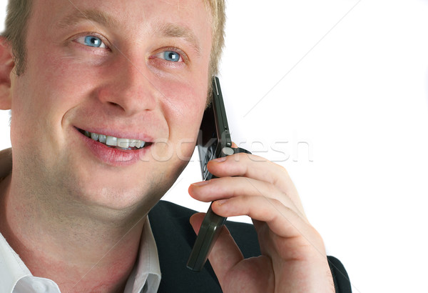 Geschäftsmann Telefon Gespräch Lächeln Mann Arbeit Stock foto © cookelma