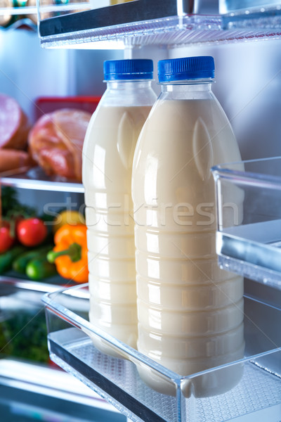 Bottles of milk in the fridge Stock photo © cookelma