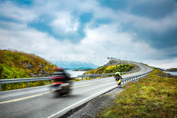 Atlantic Ocean Road Two bikers on motorcycles. Stock photo © cookelma
