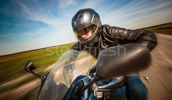Carreras carretera casco chaqueta de cuero cielo Foto stock © cookelma