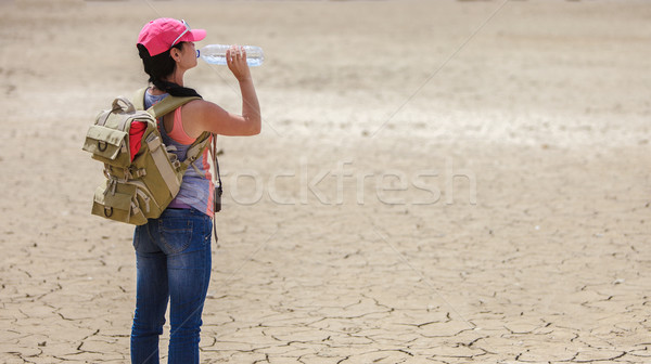 Traveller drinking water from bottle in the desert Stock photo © cookelma