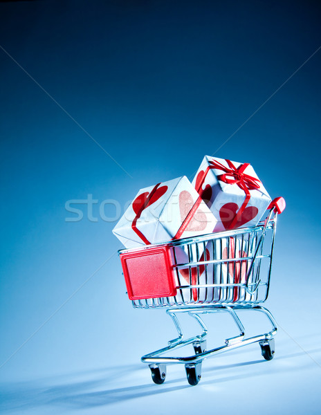 Stock foto: Warenkorb · Geschenk · leer · blau · Warenkorb · Verkauf