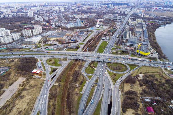 Stock photo: Aerial view of a freeway intersection