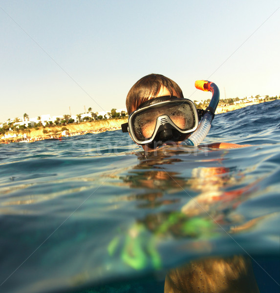 мальчика морем спортивных синий маске молодые Сток-фото © cookelma