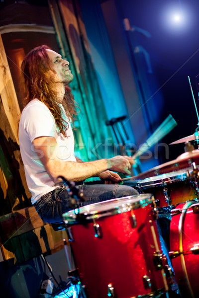 Stockfoto: Spelen · drums · muzikant · Rood · hand · licht