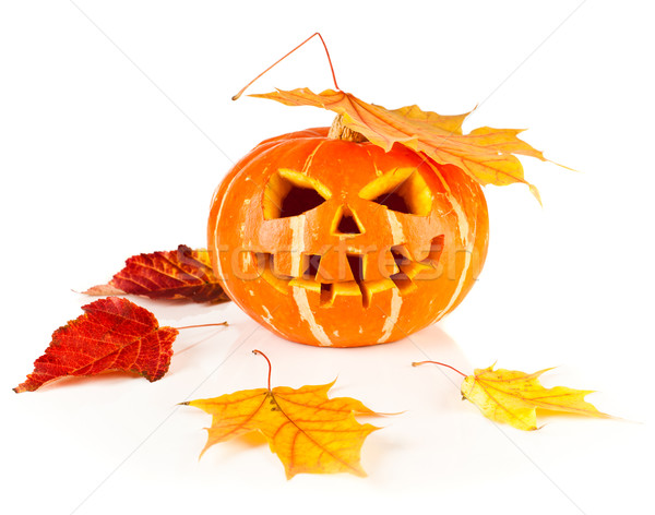 halloween, old jack-o-lantern on white Stock photo © cookelma