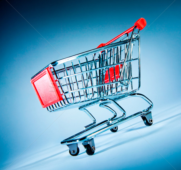 Imagine de stoc: Cosul · de · cumparaturi · gol · albastru · maşină · cumpărături · roată