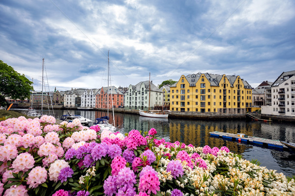 Miasta Norwegia morza portu stężenie art nouveau Zdjęcia stock © cookelma