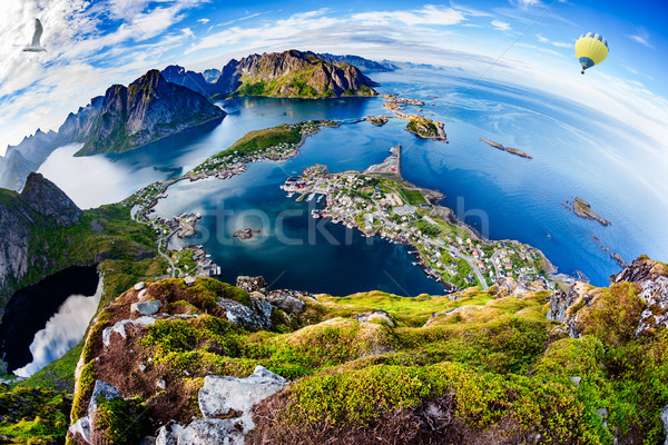 Arquipélago olho de peixe lente cenário dramático montanhas Foto stock © cookelma