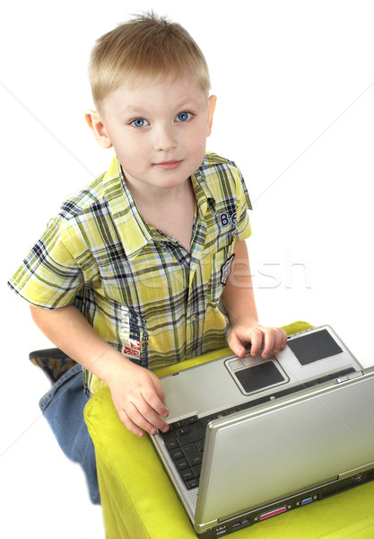 Stockfoto: Jongen · blond · verloofd · computer · internet · school