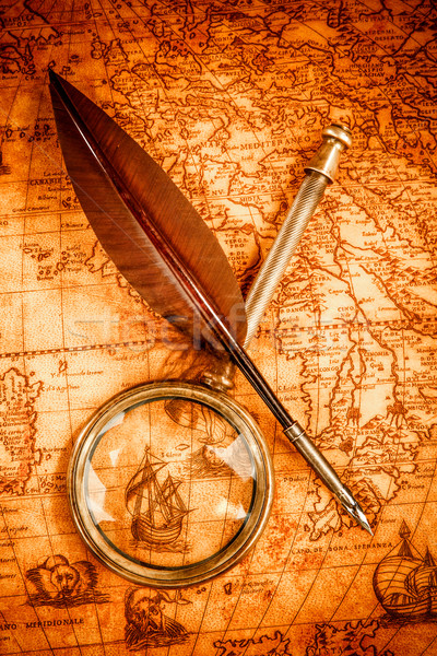 Stock photo: Vintage still life. Vintage items on ancient map.