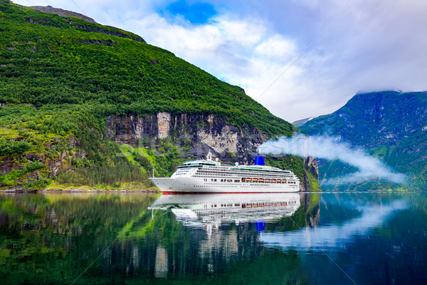 Rejs Norwegia statek wycieczkowy domu wiosną lasu Zdjęcia stock © cookelma