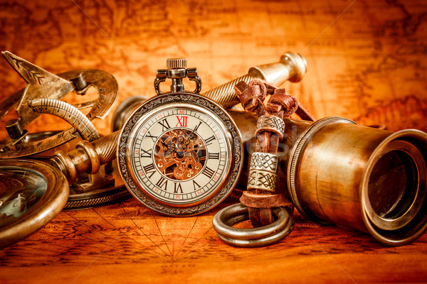 Stock photo: Vintage still life. Vintage items on ancient map.