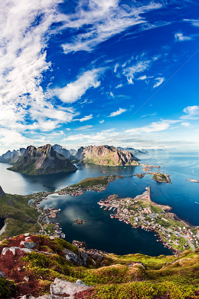 Archipel Norwegen Landschaft dramatischen Berge öffnen Stock foto © cookelma