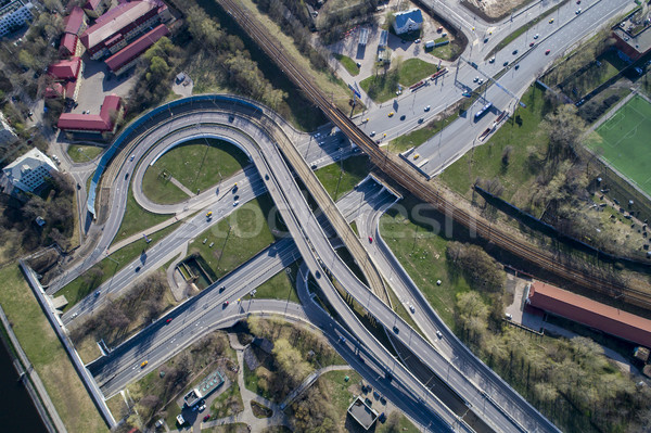 Stock photo: Aerial view of a freeway intersection