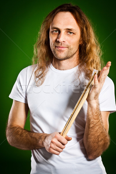 барабанщик человека портрет зеленый рук мужчин Сток-фото © cookelma