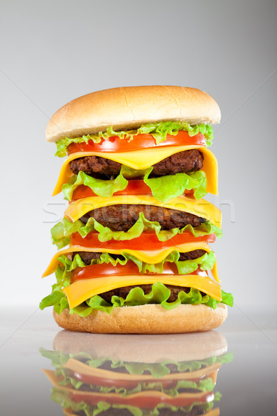 Tasty and appetizing hamburger on a grey Stock photo © cookelma