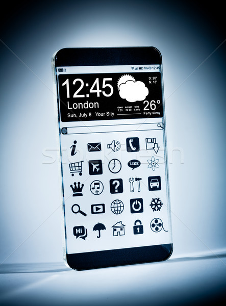 Smartphone transparent afişa albastru viitor inovatoare Imagine de stoc © cookelma