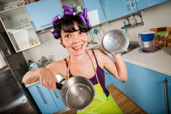 ストックフォト: クレイジー · 面白い · 主婦 · インテリア · キッチン · 女性