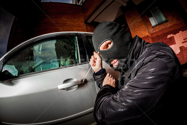 Autó tolvaj maszk rabló ajtó férfiak Stock fotó © cookelma
